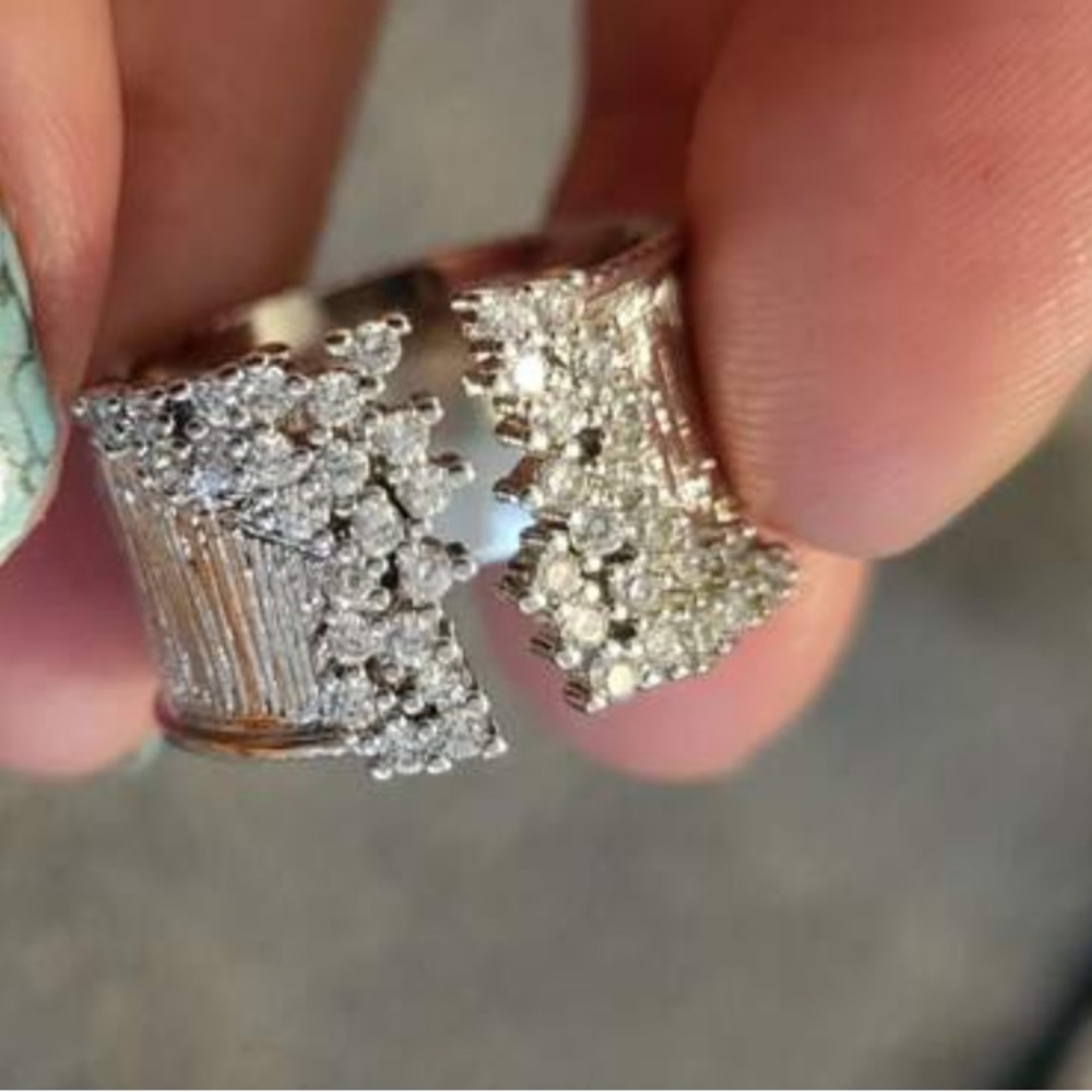 Cubic Zirconia Opening Design Luxury Band Bling, Iced Out Glamorous, Pave Ring 5 - Picture 8 of 8